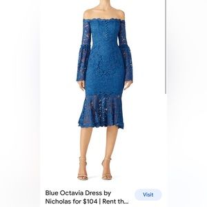 Beautiful Blue Nicholas Octavia Dress Size 6. Lace midi dress